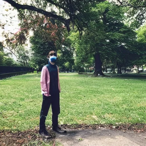 Image similar to “a guy with a mask in a park”