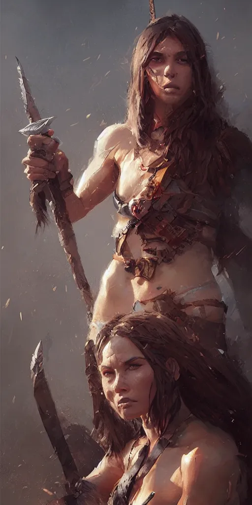 Image similar to portrait of a barbarian female, ultra sharp, very detailed, high quality focus by greg rutkowski and wlop