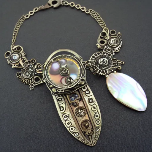 Image similar to steampunk jewelry with mother of pearl