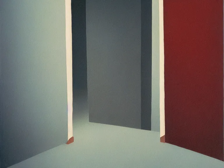 Image similar to an open door to nothingness in brick wall, painting by rene magritte, high detail, high resolution