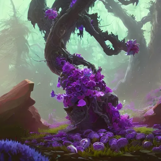 Image similar to arcane style forest tree root trap, root trap, bright art masterpiece artstation. 8k, sharp high quality artwork in style of Jose Daniel Cabrera Pena and Greg Rutkowski, concept art by Tooth Wu, blizzard warcraft artwork, hearthstone card game artwork, violet flower, violet flower, violet flower, portal