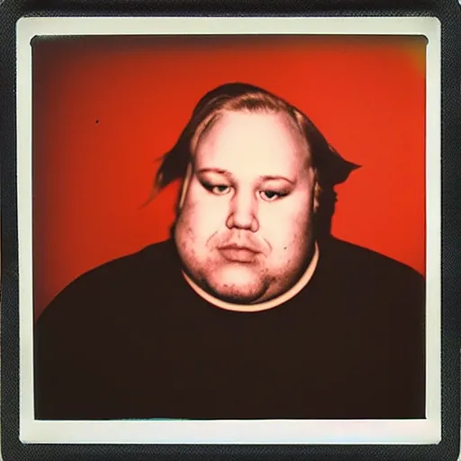 Image similar to color polaroid portrait of a fat man as taken by andy warhol. photography, instant photography, color accurate, photographer, film, integral print, studio