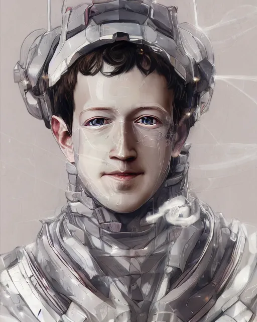 Image similar to A full-body anime portrait of Mark Zuckerberg as a white robot wearing a kimono from Skyrim, by Stanley Artgerm Lau, WLOP, Rossdraws, James Jean, Andrei Riabovitchevy, Marc Simonetti, and Sakimichan, trending on artstation