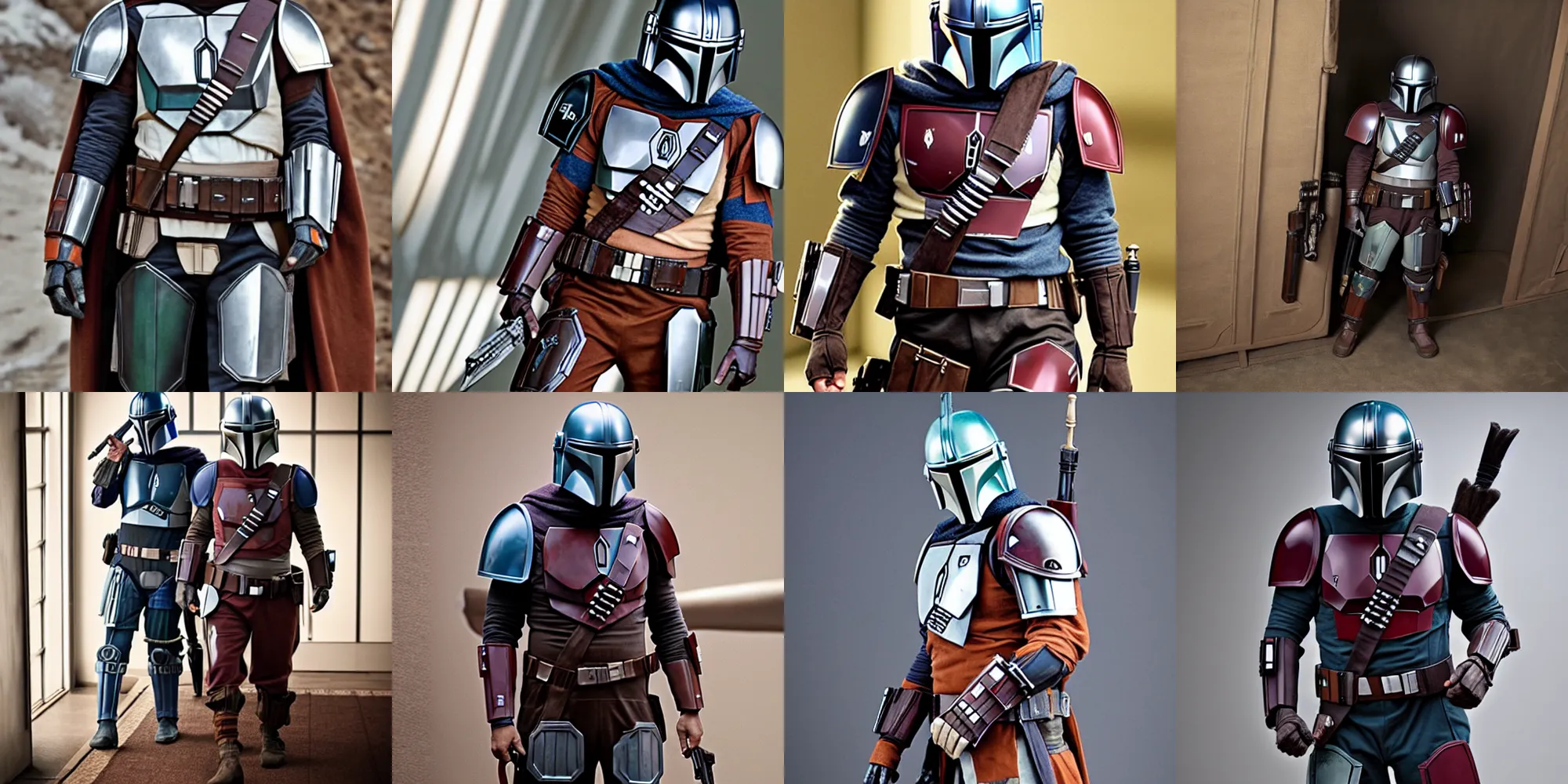 Prompt: the mandalorian wearing pyjamas, catalog photo shoot