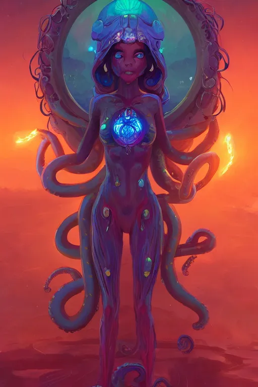Image similar to alien goddess with octopus body, arcane fantasy bioluminance alena aenami artworks in 4 k design by lois van baarle by sung choi by john kirby artgerm and greg rutkowski and magali villeneuve