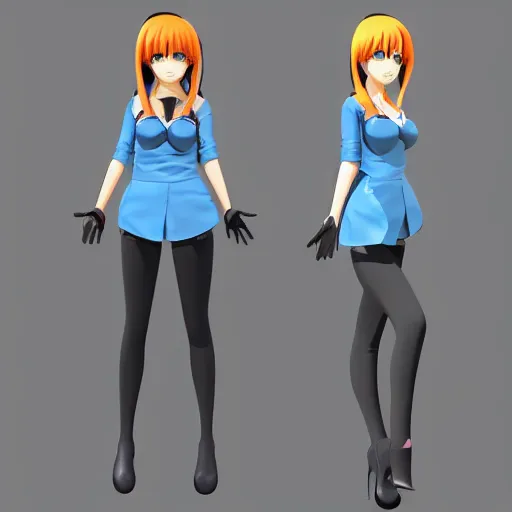 Image similar to 3 d model of anime girl, cel shading, toon shading, cel - shading