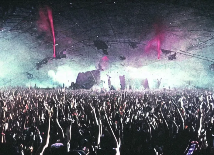 Prompt: Pink floyd performing under the water on stage, epic rave, huge crowd, explosions, artistic, 8k