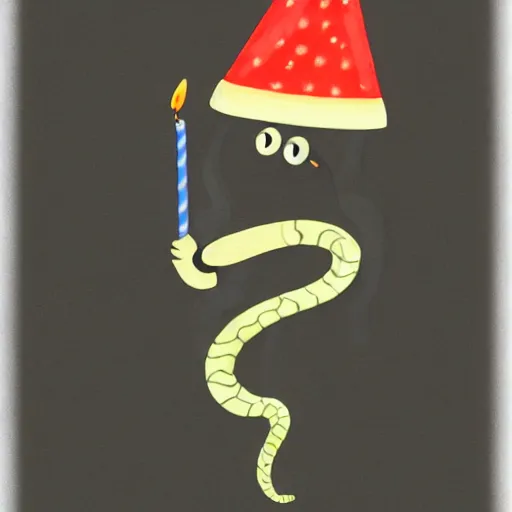 Image similar to cute snake with a birthday cap on, birthday