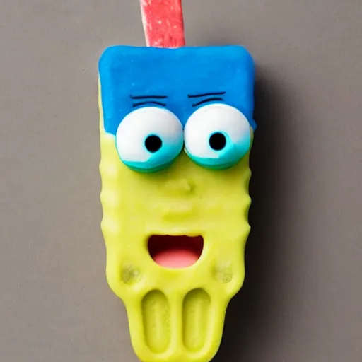 Image similar to a popsicle, shaped like spongebob