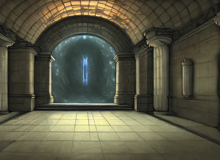 Image similar to entrance to ethereal realm, digital painting, unreal engine, realistic illustration, central composition, symmetrical composition