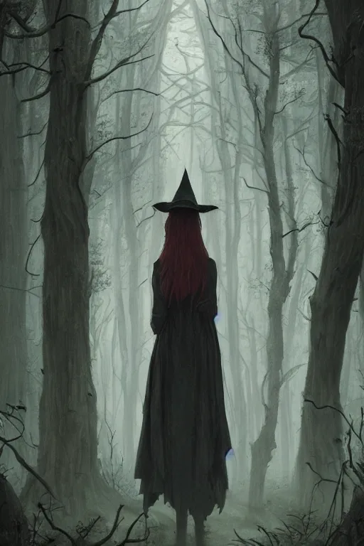 Prompt: Witch coven in the forest, horror, illustrated by Greg Rutkowski and Caspar David Friedrich., Trending on artstation, artstationHD, artstationHQ, 4k, 8k