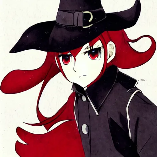 Prompt: style illustration of red !!! witch red!!!!! witch red!!!!!witch!!!! made by ichimaru hamadaine konogi masaki uuko raschkai zu sayn style, manga cover