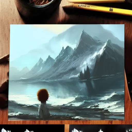 Image similar to Bob Ross throwing away paintings, illustrated by Greg Rutkowski, trending on artstation, 4k, 8k