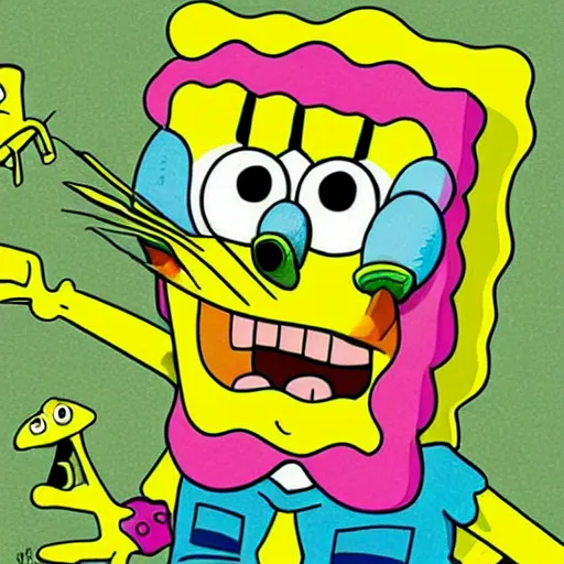 SpongeBob abstract art, avant-garde, bizarre, vibrant, | Stable Diffusion