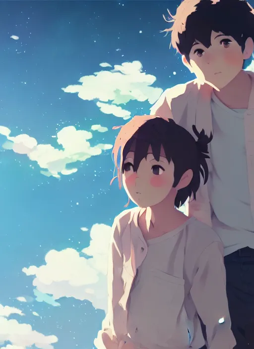 Prompt: boy and girl in jk, having data under sky, illustration concept art anime key visual trending pixiv fanbox by wlop and greg rutkowski and makoto shinkai and studio ghibli