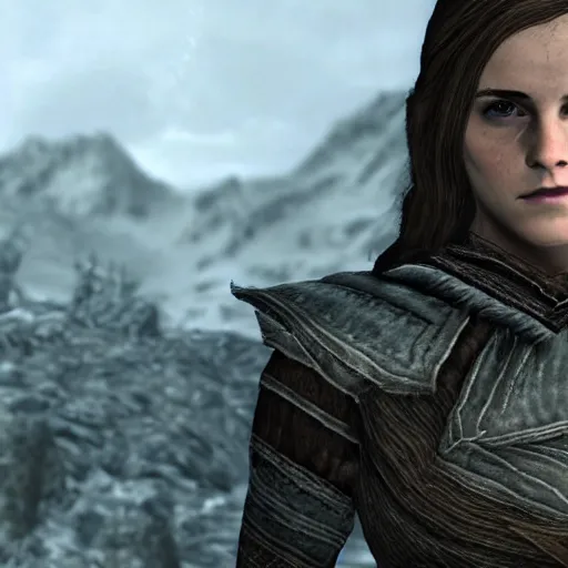 Prompt: A film still of Emma Watson from The Elder Scrolls V: Skyrim (2009 video game)