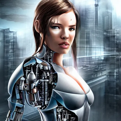 Prompt: digital art sci - fi city cyborg princess hyper realistic very detailed