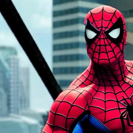 Prompt: Dwayne Johnson as Spiderman , an film still