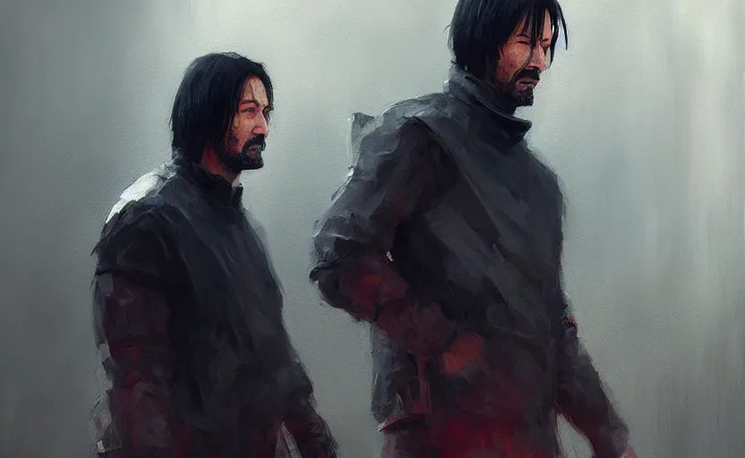 Image similar to a painting of keanu schemes trending on artstation in the style of greg rutkowski