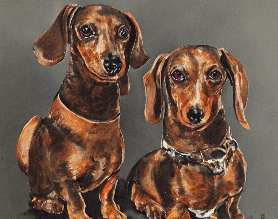 Image similar to Warhammer 40000 portrait of a dachshund by John Blanche