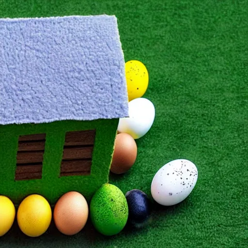 Prompt: a house made of eggs