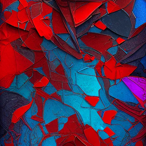 Prompt: the brittle. digital painting, vertical, intricate, beautiful, detailed, grunge, illustration, abstract art trending on artstation. blue, dark red and purple color scheme, darker bottom