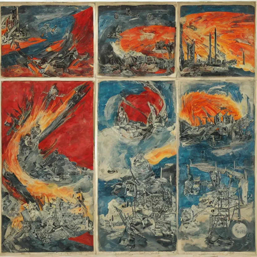 Image similar to quadtych depicting nuclear war