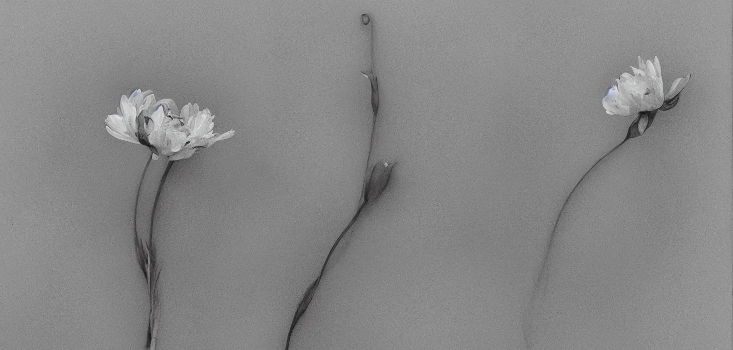 Prompt: A neglected flower, realism representation, beautiful idyllic, minimal shading, idealised, transparent wash, mirror glazed, haloed edges, high contrast