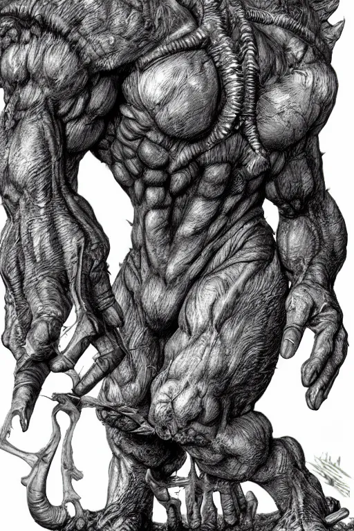 Image similar to humanoid hunched figure troll with 1 horn, ogre, fantasy, highly detailed, digital art, sharp focus, trending on art station, kentaro miura manga art style