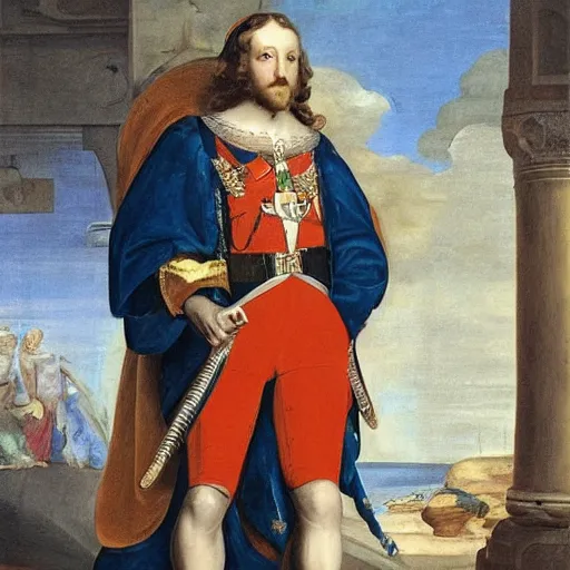 Image similar to british lord wearing expensive israeli suit painted by michaelo angelo