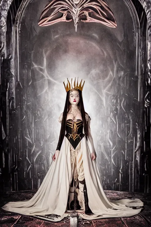 Prompt: dressed anya taylor - joy as a queen of senobith, symmetrical, cinematic, elegant, demonic atmosphere, professional studio light, real dlsr photography, sharp focus, costume made by clive barker, real rotten flesh and blood, 4 k, ultra hd, sense of awe