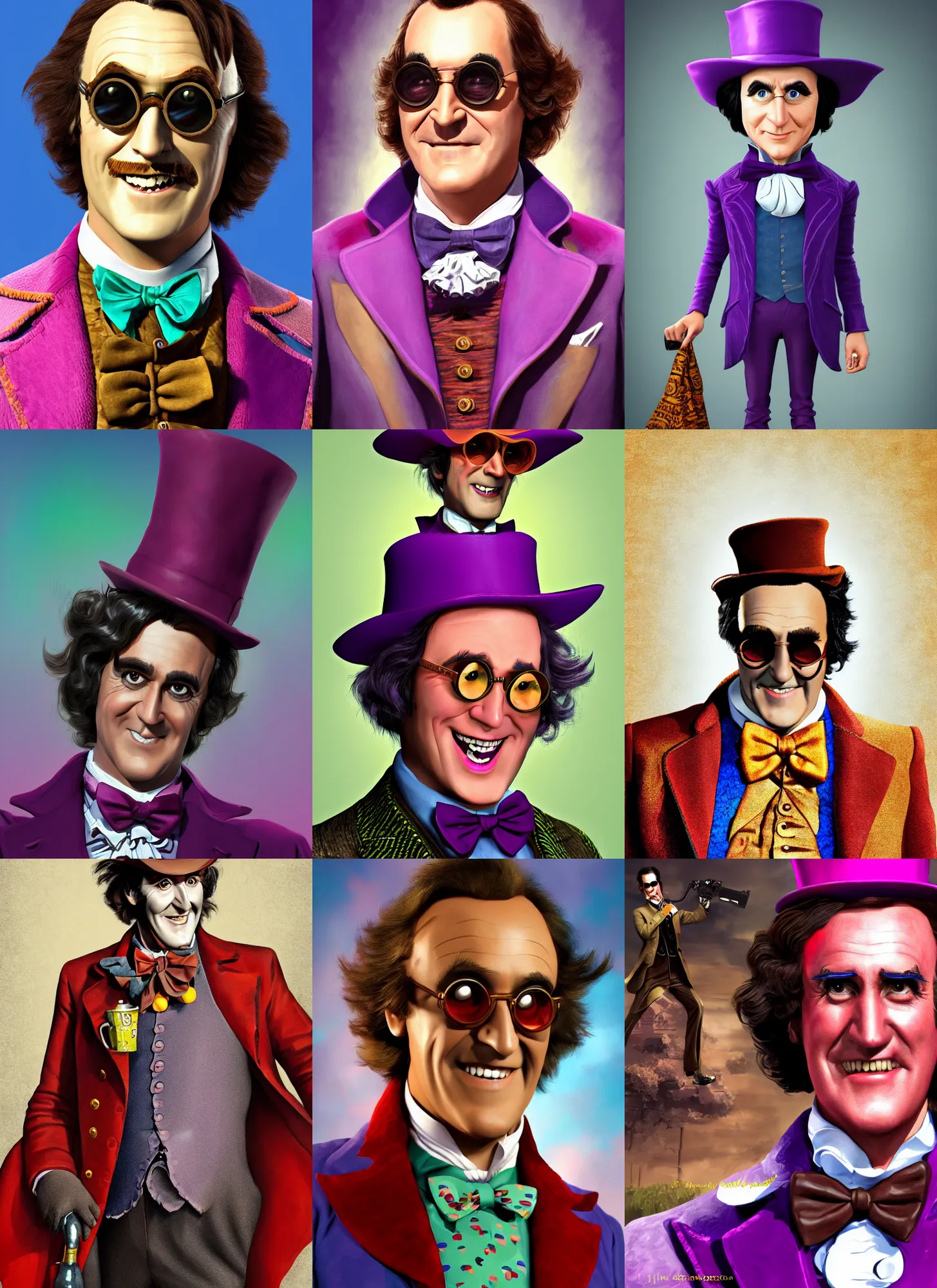 Prompt: character portrait of willy wonka played by bruce campbell, digital art, trending on artstation, 4 k