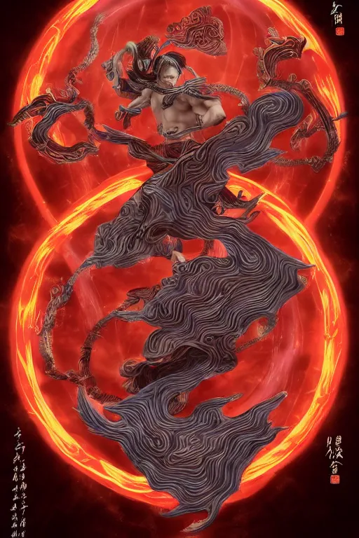 Image similar to nezha flies around swiftly on his wind flame circles, chinese mythology, top view, cinematic, fantasy character portrait, highly detailed, by new gods : nezha reborn, nezha : birth of the demon child,