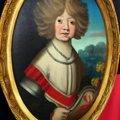 Image similar to donald trump as a 1 7 th century pageboy in england, restored painting, 1 8 th century, restored art, oil on canvas