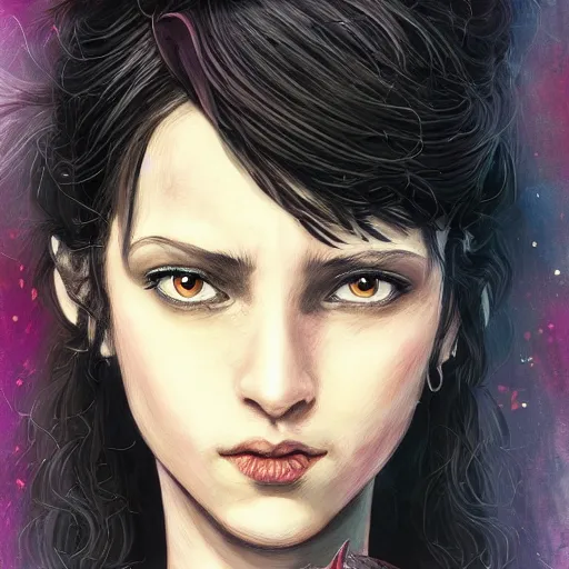 Image similar to happy birthday beautiful worrier girl, fantasy novel by Neil Gaiman, highly detailed portrait of a beautiful black hair girl, trending on artstation