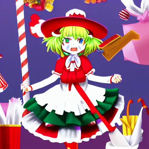 Prompt: Touhou clownpiece working at mcdonalds, 4k, pixiv, vector art, render, smooth