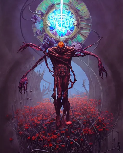 Prompt: the platonic ideal of flowers, rotting, insects and praying of cletus kasady carnage thanos davinci dementor wild hunt chtulu mandala ponyo doctor manhattan bioshock, fantasy, ego death, decay, dmt, psilocybin, concept art by randy vargas and greg rutkowski and zdzisław beksinski