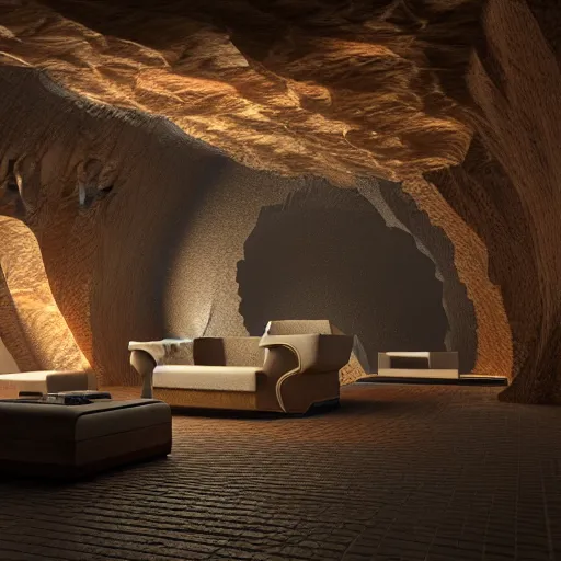 Prompt: : futureustic caverns luxury architectural plans hyper - realistic, detailed, render by c 4 d octane, unreal engine, 8 k 3 d render ray traceing