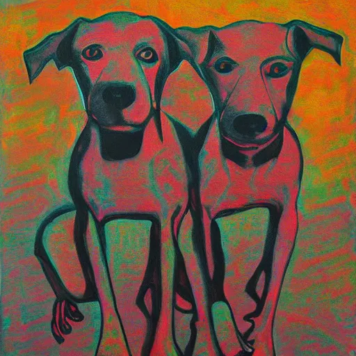 Prompt: artwork of a two - headed dog, abstract artwork long style shot