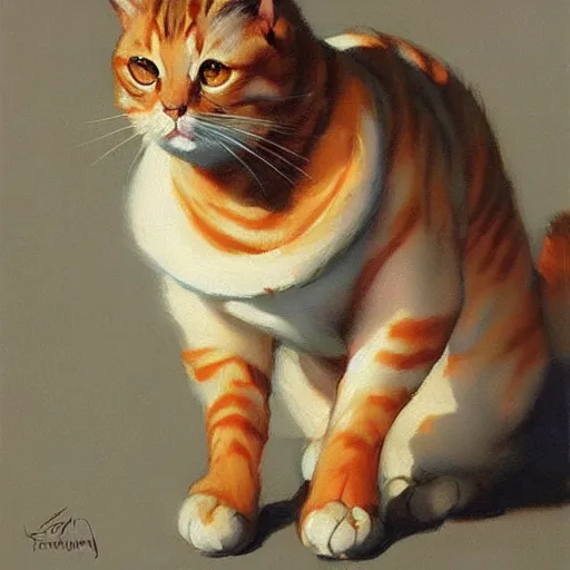 Image similar to greg manchess painting of of a cute cat, painting, trending on artstation, by huang guangjian and gil elvgren and sachin teng