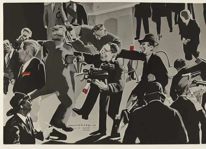 Prompt: a caricature of the zapruder film's frame the moment jfk is shot by lee harvey oswald