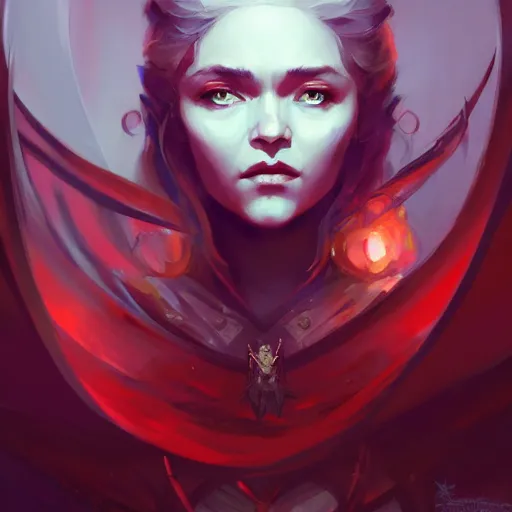 Image similar to a beautiful portrait of a beautiful crimson sorceress, game of thrones concept art by pete mohrbacher and guweiz and ilya kuvshinov, digital art, highly detailed, intricate, sharp focus, trending on artstation hq, deviantart, unreal engine 5, 4 k uhd image