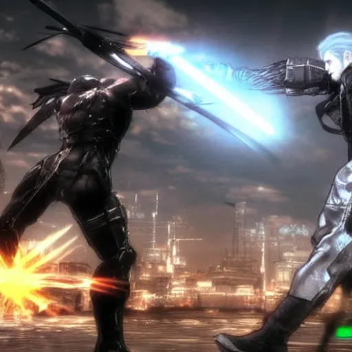Prompt: Jesus and Judas fighting in Metal Gear Rising