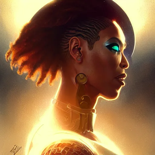 Image similar to cyborg beyonce profile picture by Greg Rutkowski, dynamic pose, intricate, futuristic, fantasy, elegant, by Stanley Artgerm Lau, greg rutkowski, thomas kindkade, alphonse mucha, loish, norman Rockwell,