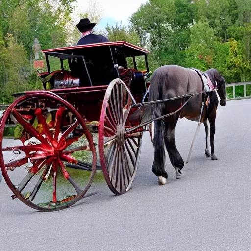 Prompt: horse and buggy powered by a big block engine