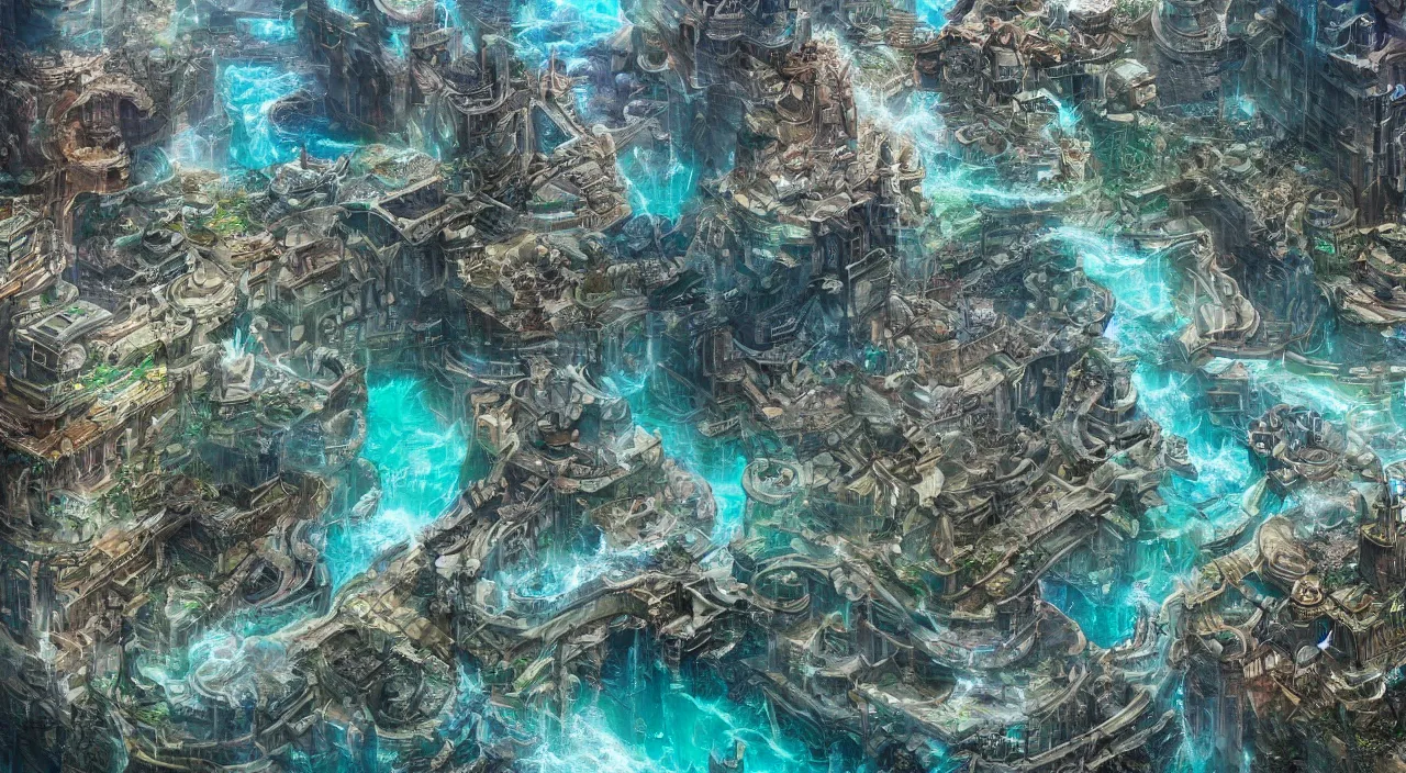 Image similar to the (((hidden))) city of atlantis, large scale, breathtaking, mixed media, digital art, trending on artstation, 8k, epic composition, highly detailed, AAA graphics