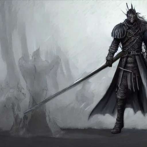 Image similar to concept art of ned stark as a dark souls boss