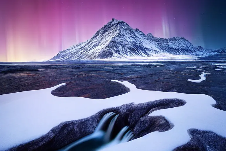 Image similar to beautiful landscape photography by marc adamus, mountains, northern lights