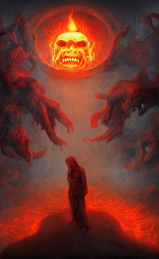 Prompt: Meeting God in hell, digital art, trending on art station