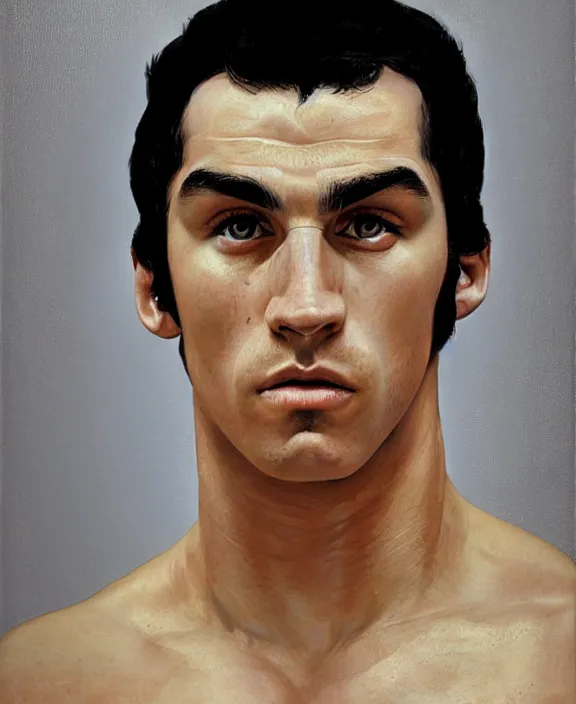 Prompt: portrait of a handsome young spanish wrestler, art by denys tsiperko and bogdan rezunenko, hyperrealism